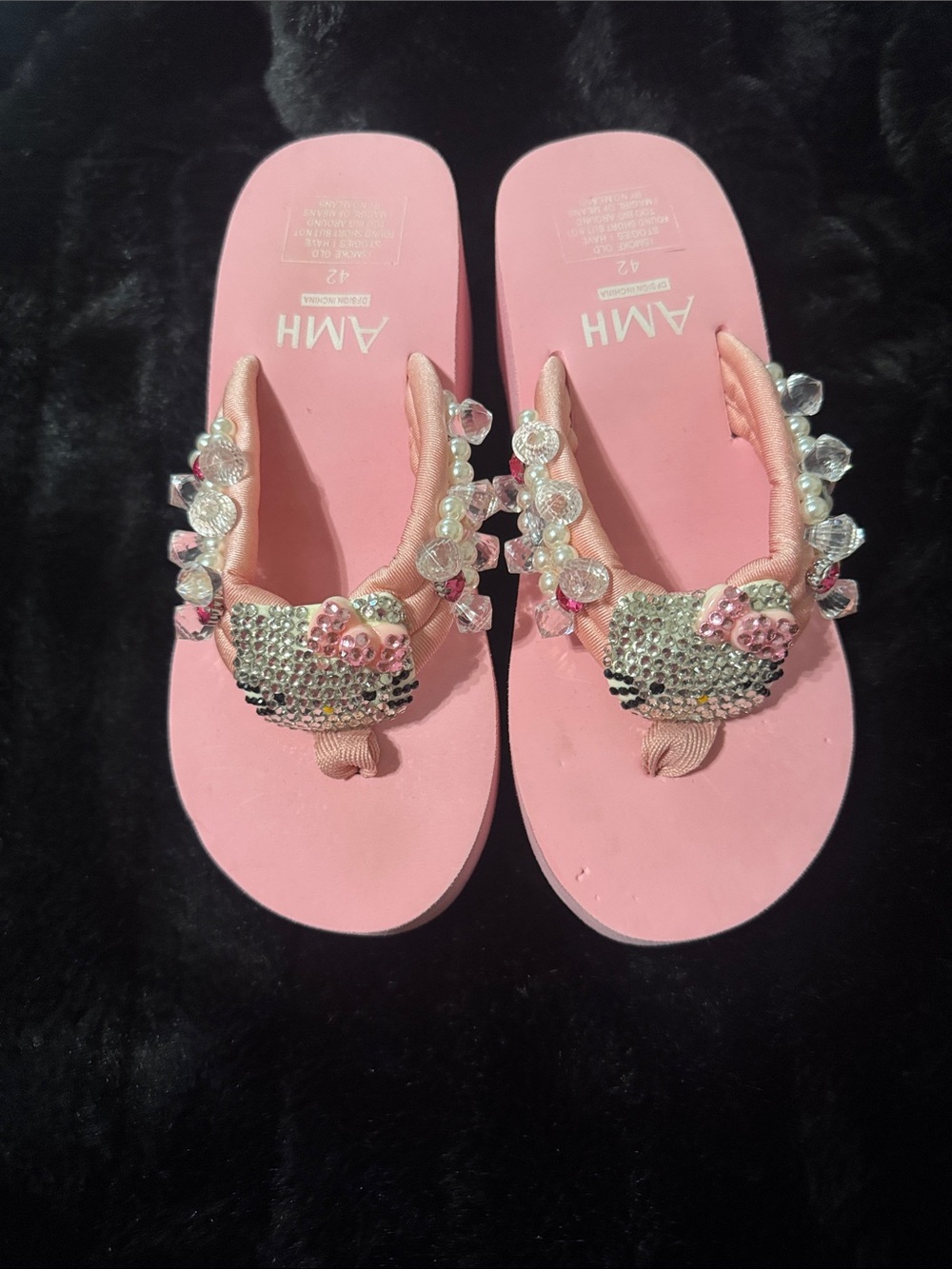 Hello Kitty Platform Wedge Flip-Flops Pink Jeweled Women's Thong Sandals
